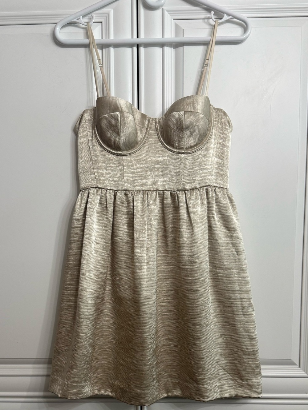 Moda International Gold Metallic Shimmer Bustier Mini Dress Party Event Size 6